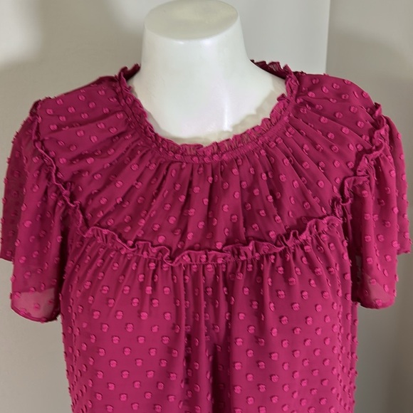 J Crew Gathered bib top in drapey swiss dot dark berry pink Sz XS - Picture 3 of 10